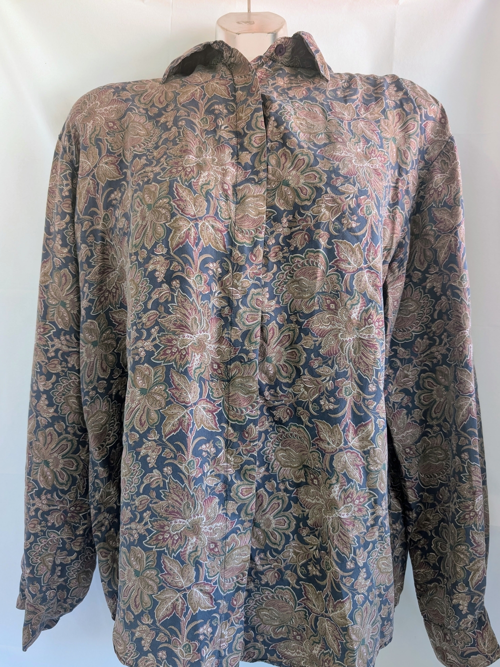 Marie Claire 100% Silk Paisley Long Sleeve Blouse Size L Vintage Y2K Style